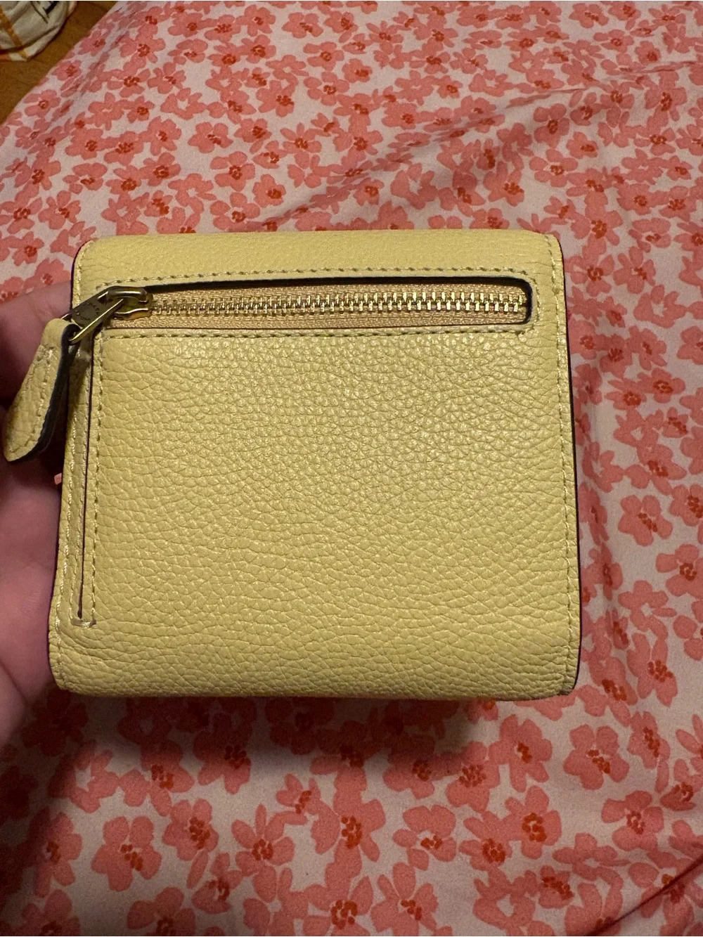 Yellow Women’s Pebbled Leather Wallet with Gold Accent